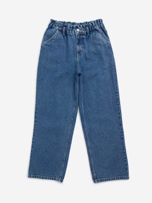 Y&F Kids Blue Straight-Fit High-Rise Jeans