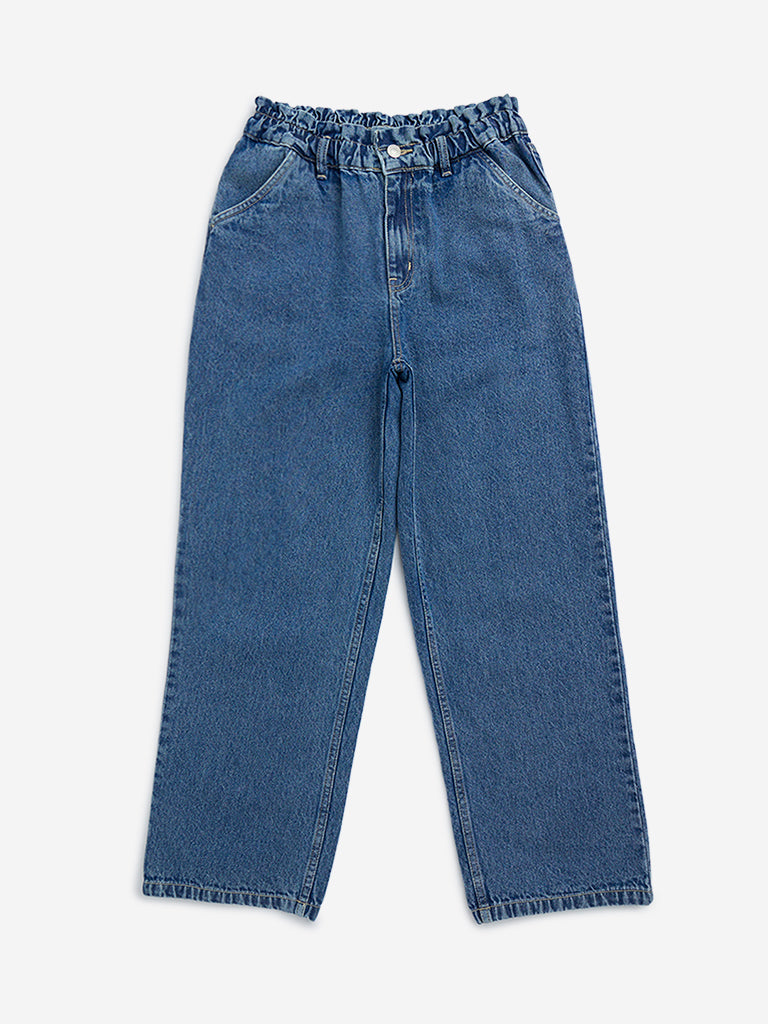 Y&F Kids Blue Straight-Fit High-Rise Jeans