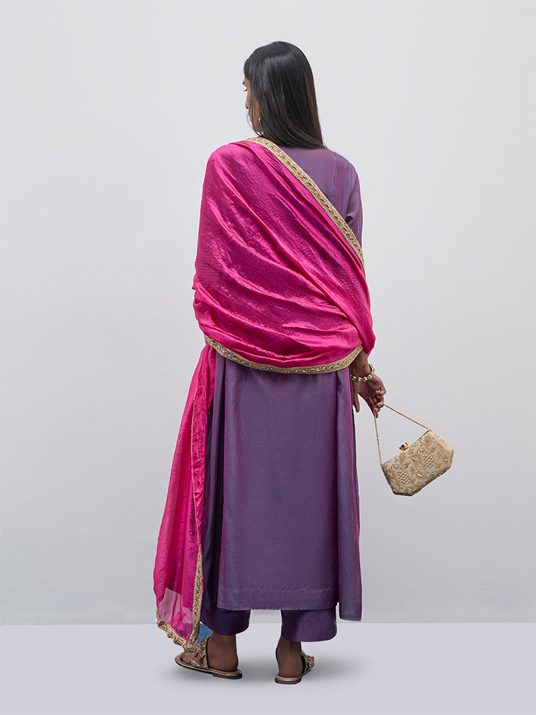 Vark Purple A-Line Kurta. Inner. Palazzos and Dupatta Set - Image 4