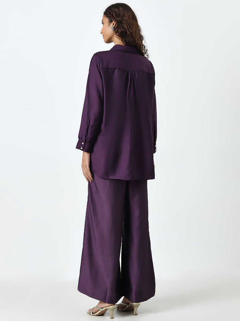 Vark Purple Embellished Straight Tunic and Pants Set - Image 4