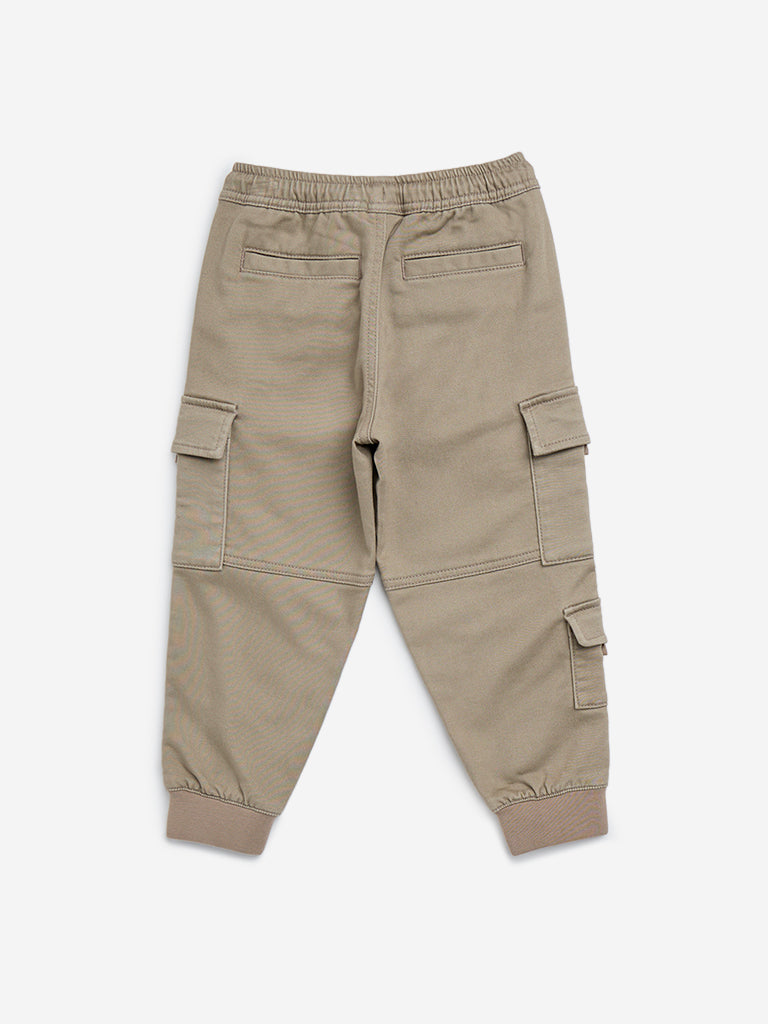 HOP Kids Taupe Cargo-Style Mid-Rise Cotton-Blend Joggers - Image 3