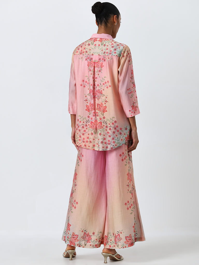 Vark Pink Floral Printed Ethnic Tunic and Palazzos Set - Image 5