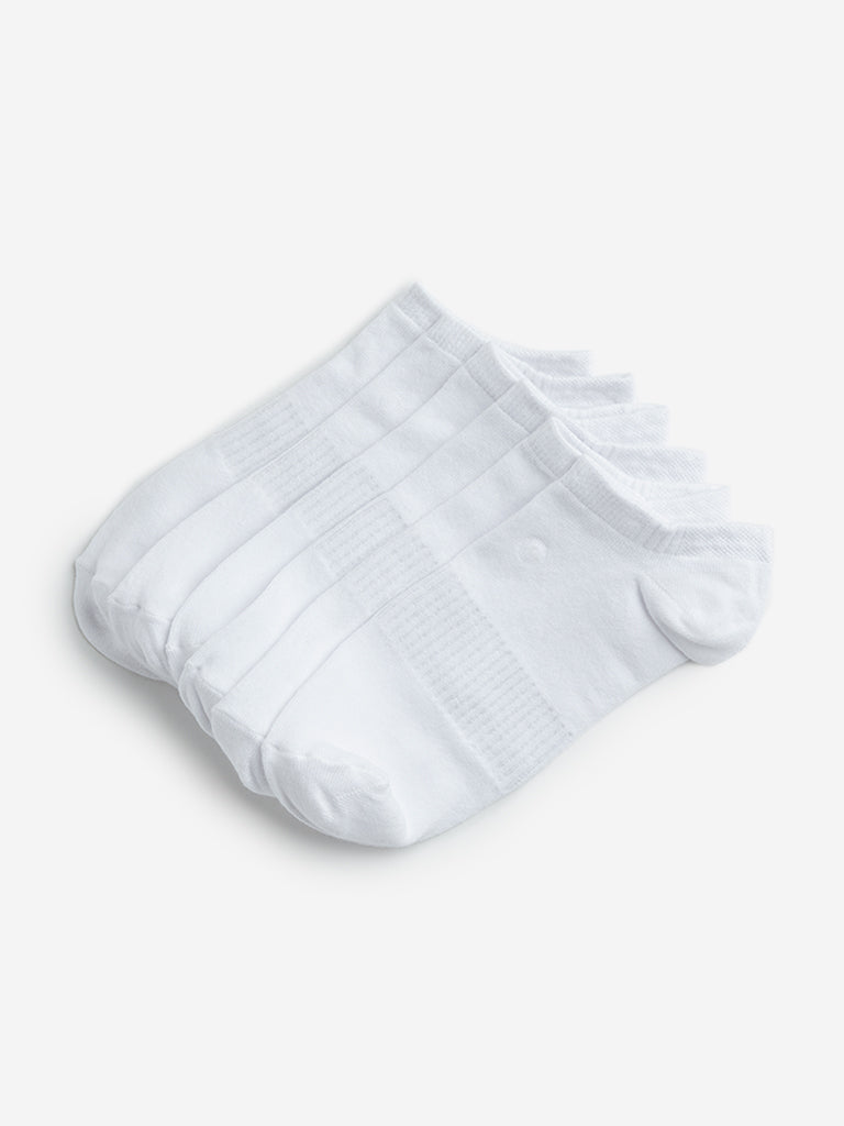 WES Lounge White Ankle Length Cotton-Blend Socks- Pack of 3 - Image 2