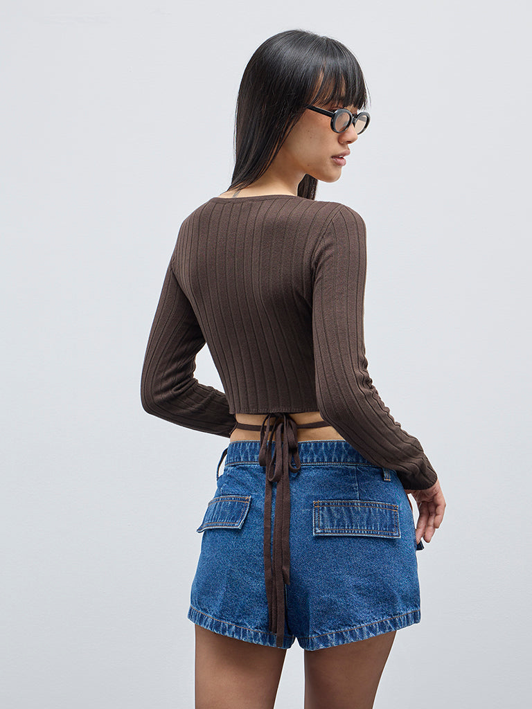 Nuon Brown Self Striped Top - Image 5