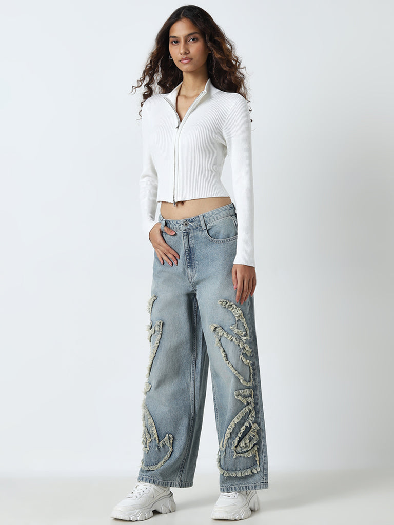 Nuon White Ribbed Textured Top - Image 3