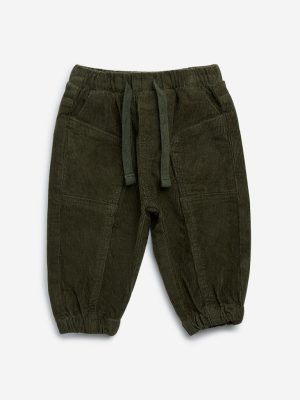 HOP Baby Olive Corduroy Mid-Rise Cotton-Blend Joggers