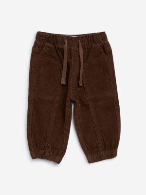 HOP Baby Brown Corduroy Mid-Rise Cotton-Blend Joggers