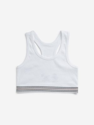 Y&F Kids White Ribbed Cotton Blend Crop Top