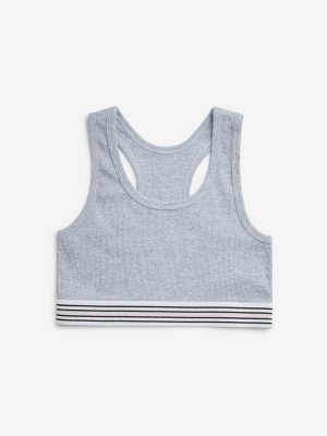 Y&F Kids Grey Ribbed Cotton Blend Crop Top