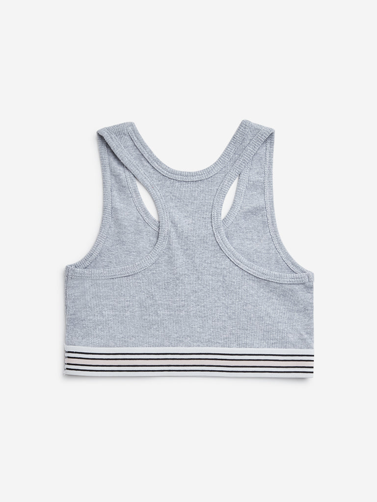 Y&F Kids Grey Ribbed Cotton Blend Crop Top - Image 2