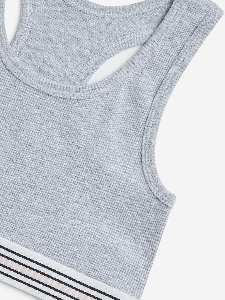 Y&F Kids Grey Ribbed Cotton Blend Crop Top - Image 3