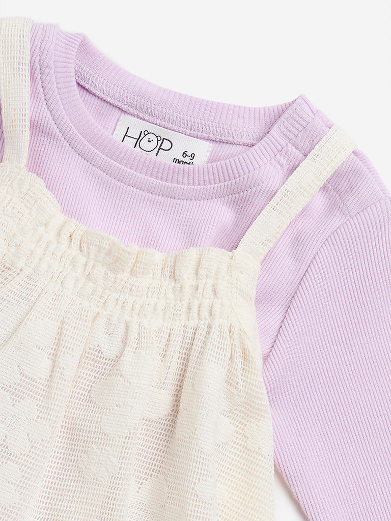 HOP Baby Off-White Floral Design Pinafore and T-Shirt Set - Image 3