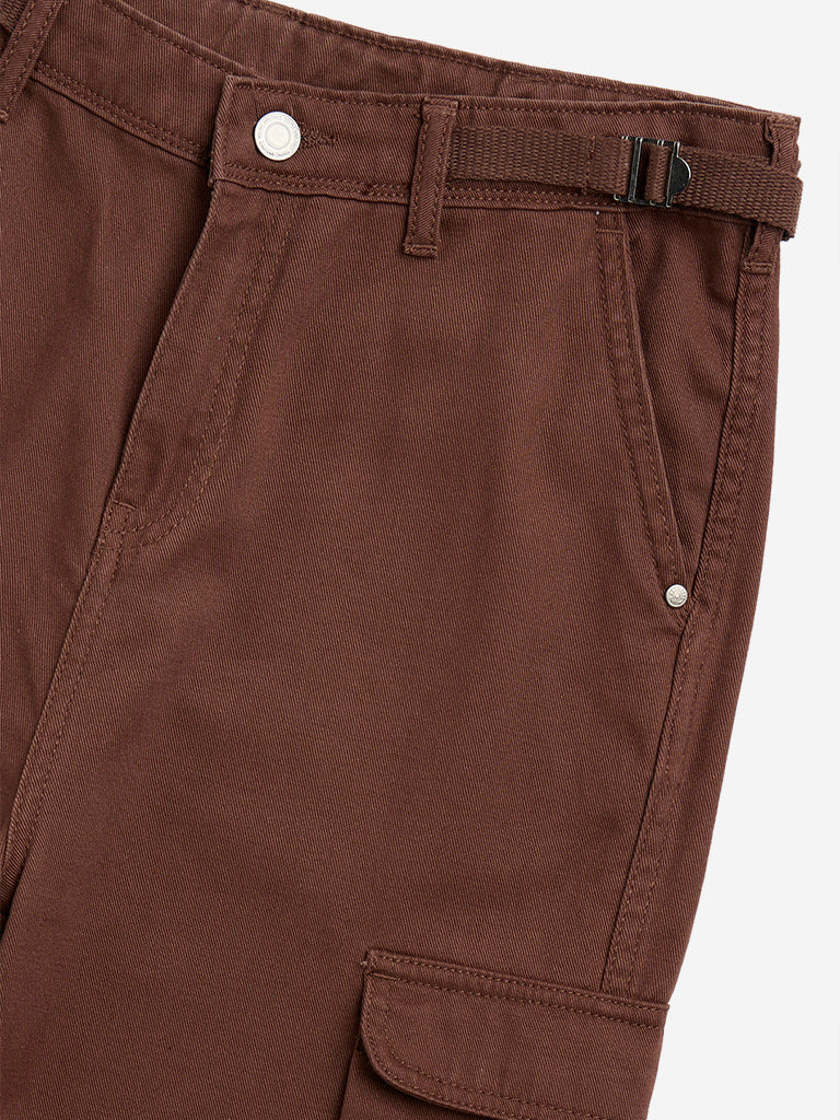 Y&F Kids Brown Cargo-Style High-Rise Cotton Trousers - Image 7