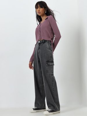 Nuon Charcoal Enzyme Wash Relaxed-Fit High-Rise Jeans