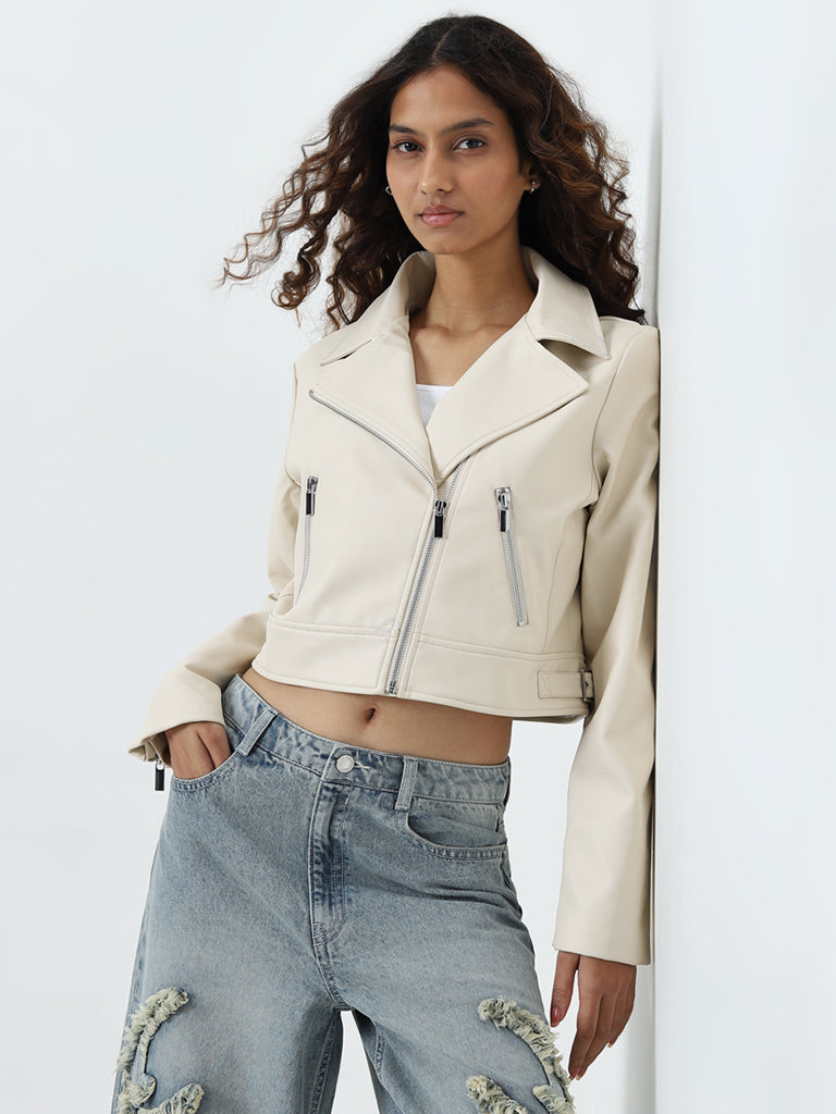 Nuon Ecru Faux-Leather Jacket