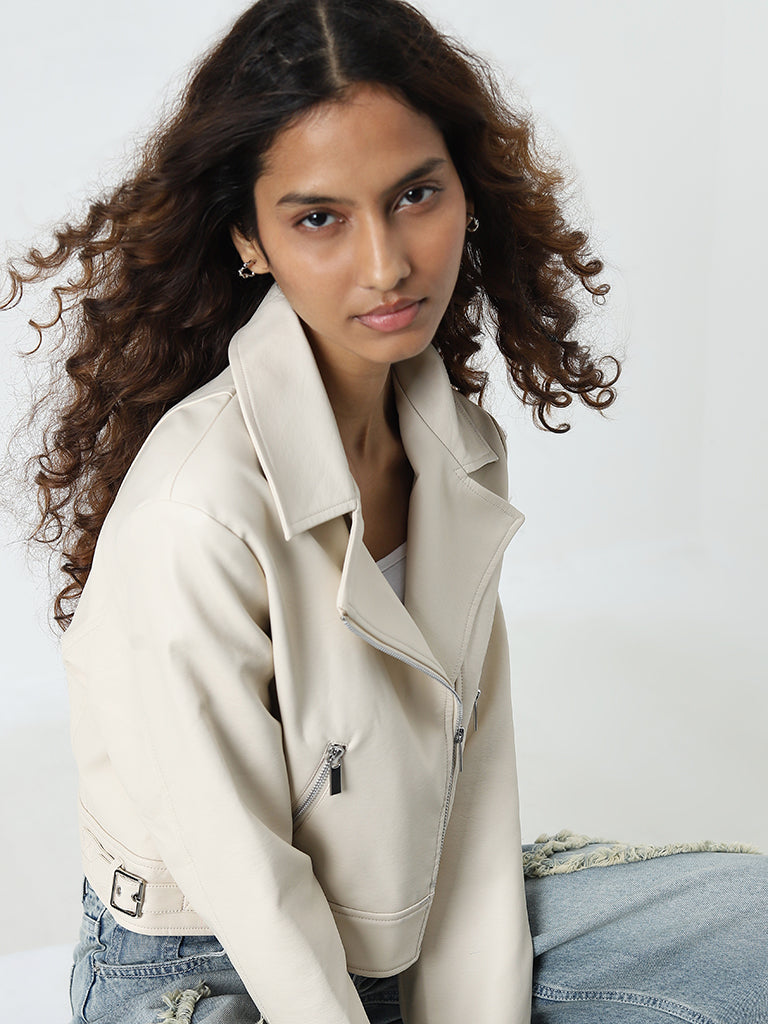 Nuon Ecru Faux-Leather Jacket - Image 2