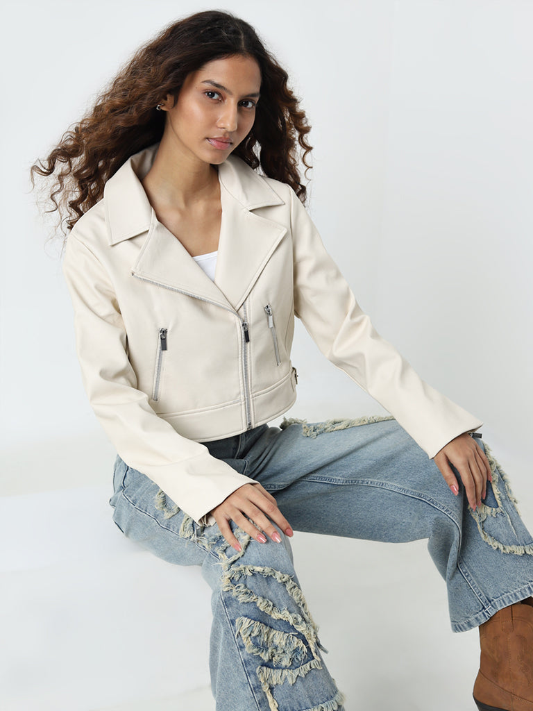 Nuon Ecru Faux-Leather Jacket - Image 3