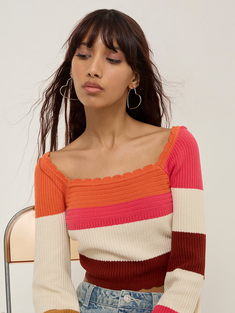 Nuon Multicolour Knitted Cotton Top - Image 2