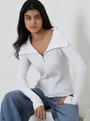 LOV White Ribbed-Textured Top