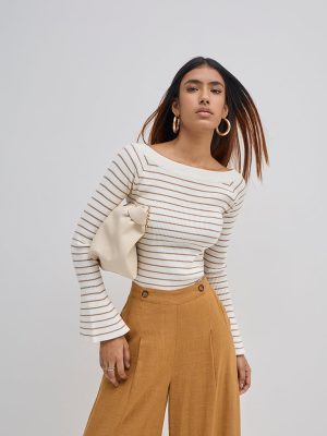 LOV Brown Striped Knitted Top