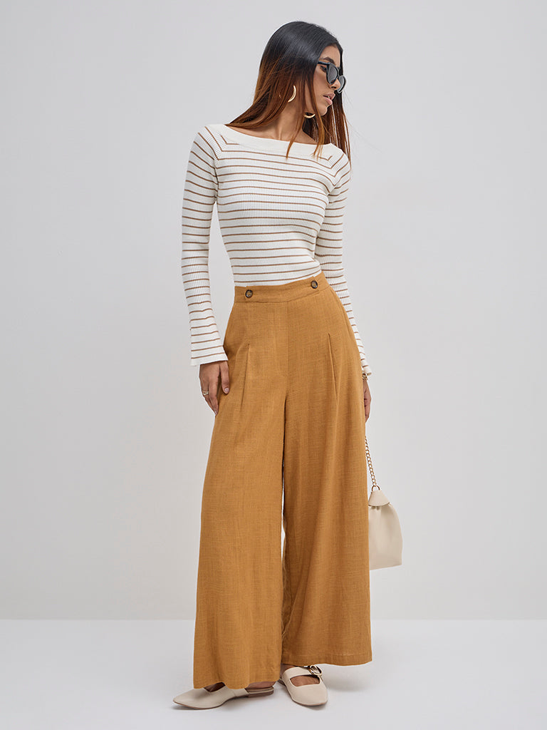 LOV Brown Striped Knitted Top - Image 4