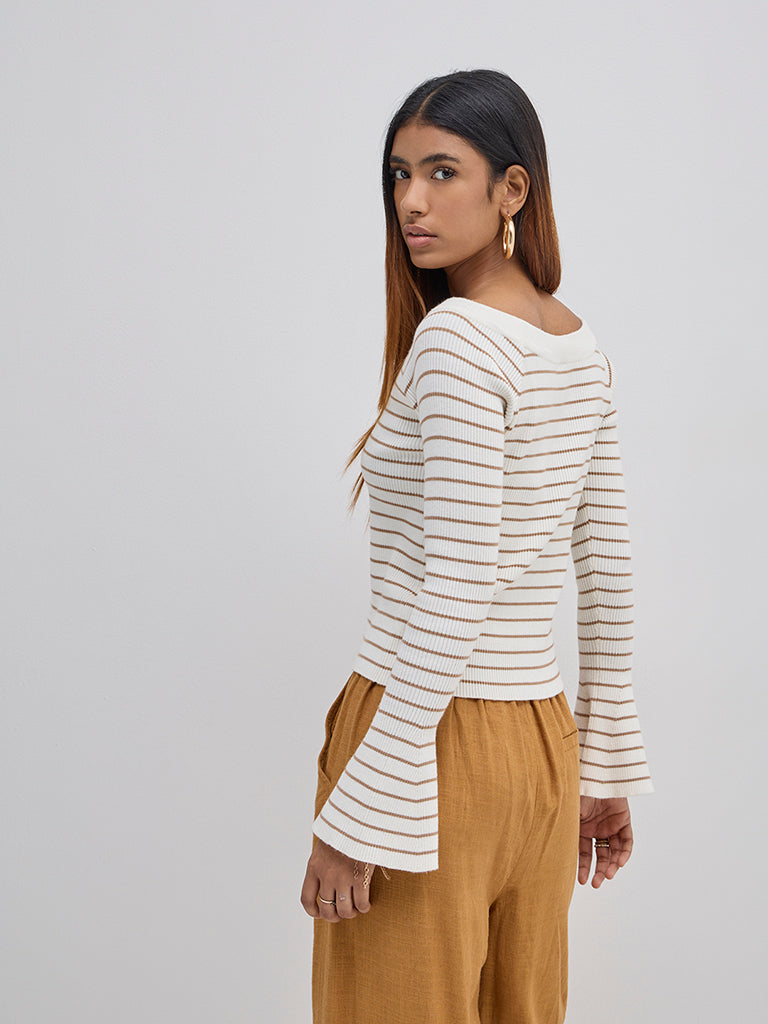 LOV Brown Striped Knitted Top - Image 5