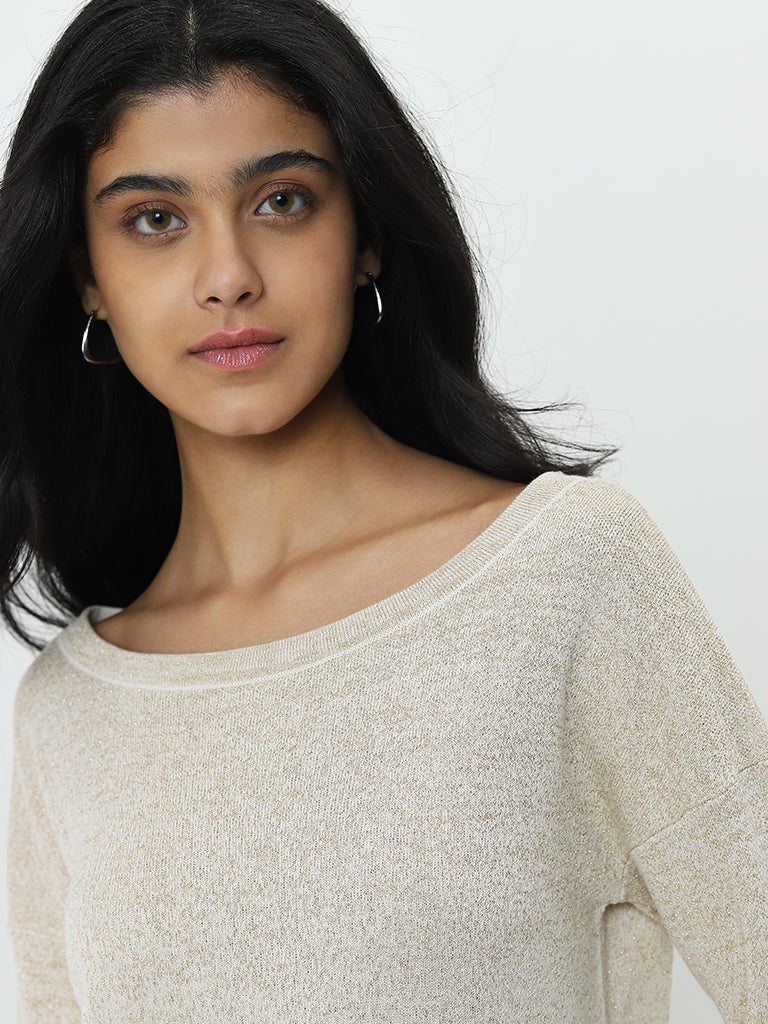 LOV Light Beige Sparkle Design Sweater - Image 2