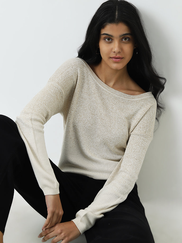 LOV Light Beige Sparkle Design Sweater - Image 3