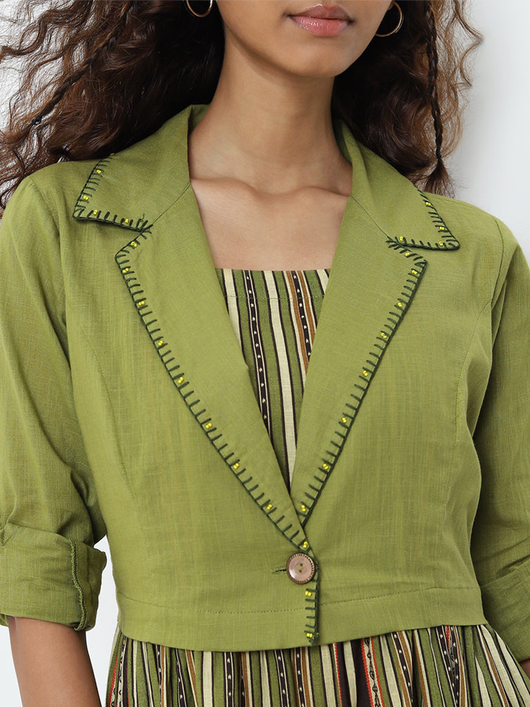 Bombay Paisley Green Tiered Cotton Dress with Jacket - Image 2