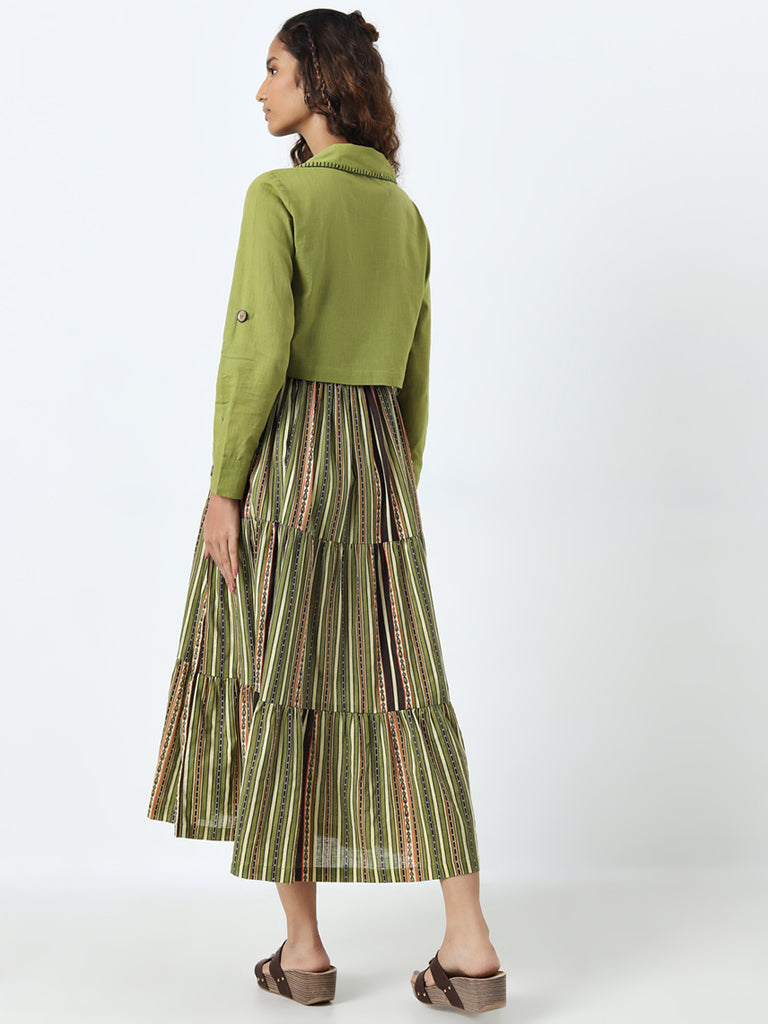 Bombay Paisley Green Tiered Cotton Dress with Jacket - Image 4