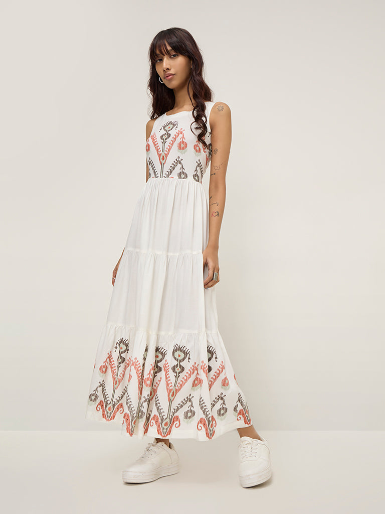 Bombay Paisley White Printed Tiered Dress - Image 3