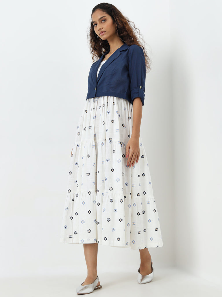 Bombay Paisley White Tiered Cotton Dress with Jacket - Image 3