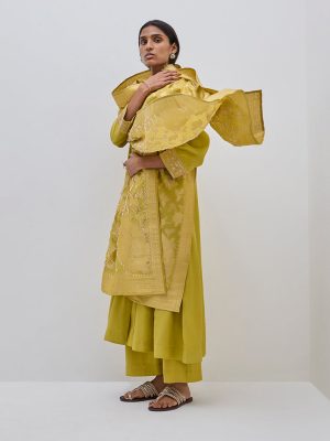 Vark Lime A-Line Kurta. Pants and Dupatta Set