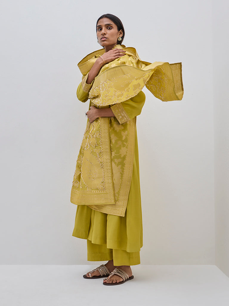 Vark Lime A-Line Kurta. Pants and Dupatta Set