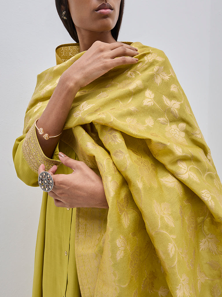 Vark Lime A-Line Kurta. Pants and Dupatta Set - Image 2