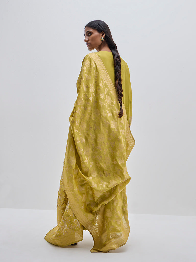 Vark Lime A-Line Kurta. Pants and Dupatta Set - Image 4