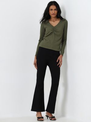LOV Black Solid Straight-Fit High-Rise Jeans