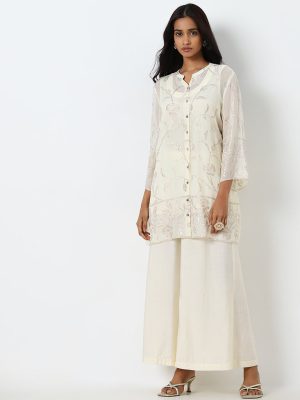 Vark Off-White Embellished Tunic. Inner with Palazzos Set