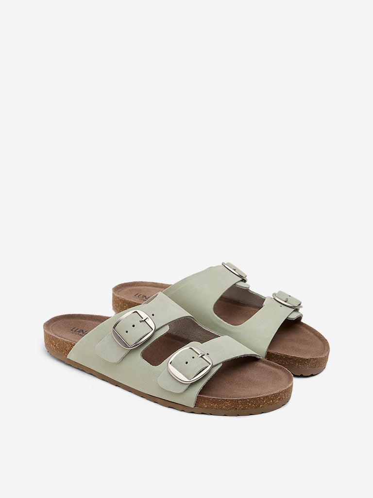 LUNA BLU Mint Dual-Strap Leather Slip-On Sandals - Image 2