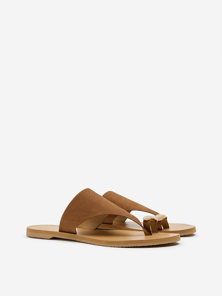 LUNA BLU Tan Toe-Ring Suede Sandals - Image 2