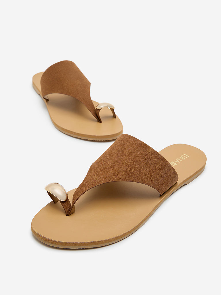 LUNA BLU Tan Toe-Ring Suede Sandals - Image 3