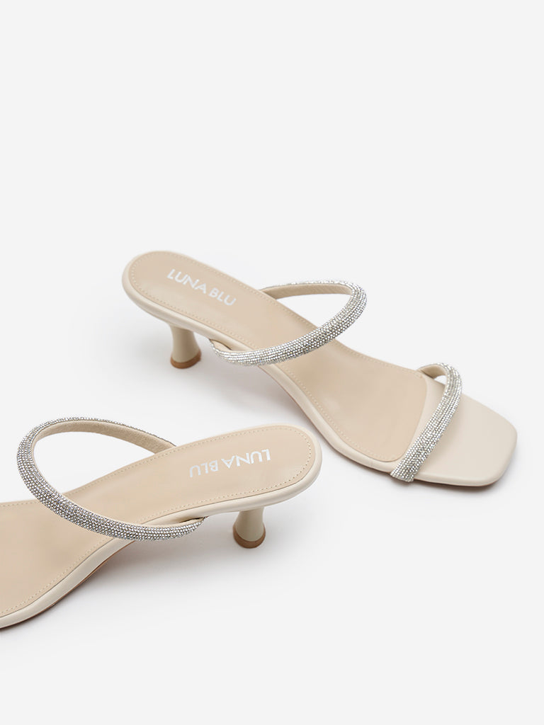 LUNA BLU Ivory Embellished Sandals - Image 3