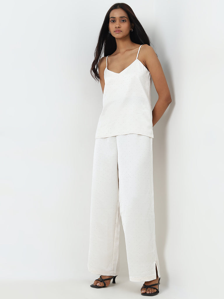 Wardrobe Ivory Embellished High-Rise Trousers