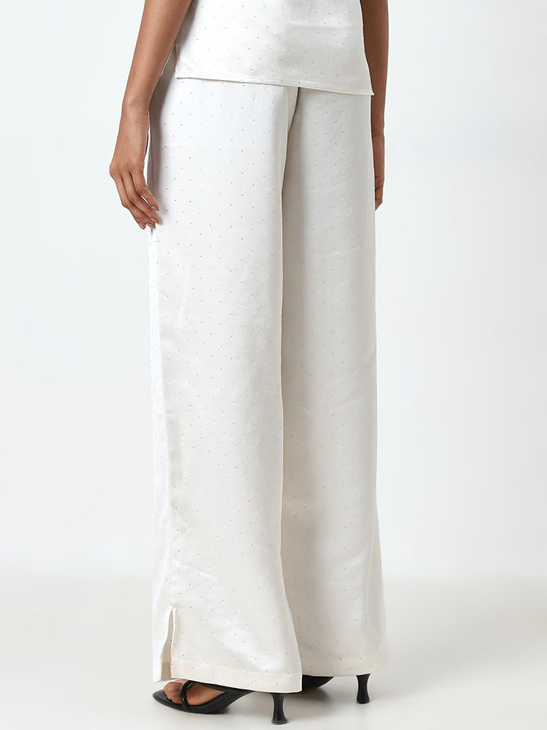 Wardrobe Ivory Embellished High-Rise Trousers - Image 4