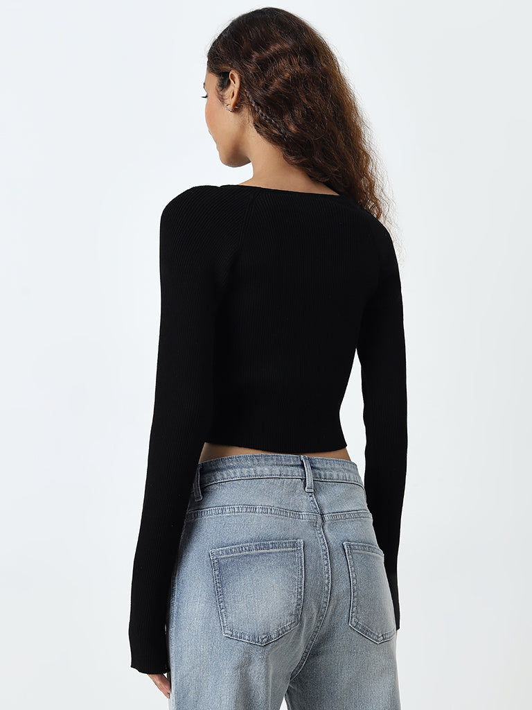 Nuon Black Ribbed-Textured Crop Top - Image 4