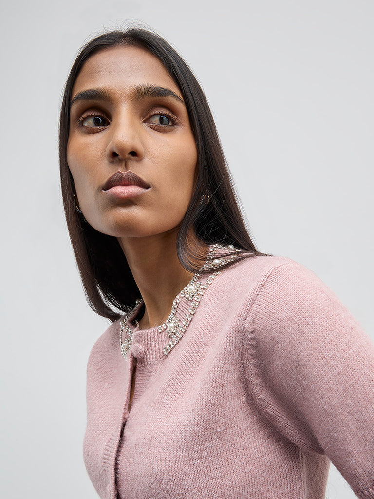 Wardrobe Pink Embellished Knitted Cardigan - Image 2