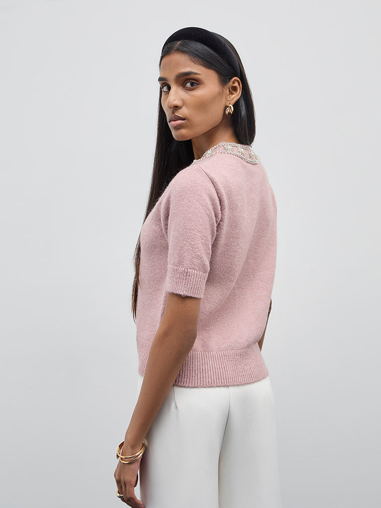 Wardrobe Pink Embellished Knitted Cardigan - Image 4