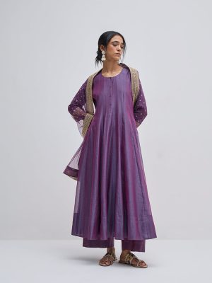 Vark Purple Embellished Kurta. Pants and Dupatta Set