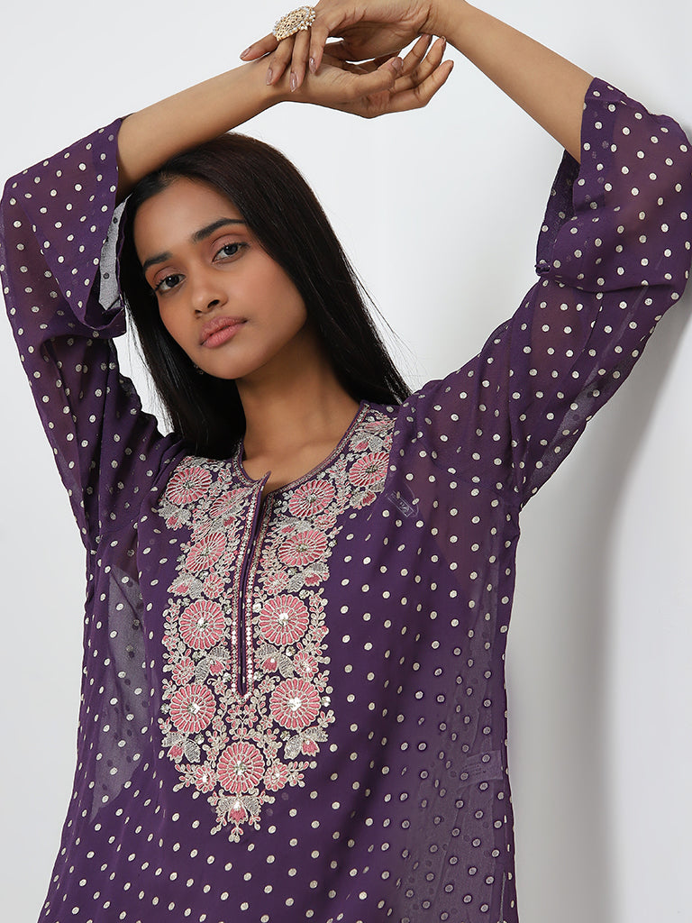 Vark Purple Embroidered Top. Inner and Skirt Set - Image 2
