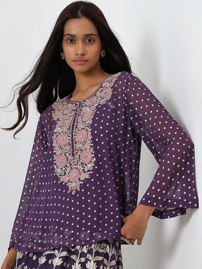 Vark Purple Embroidered Top. Inner and Skirt Set - Image 3